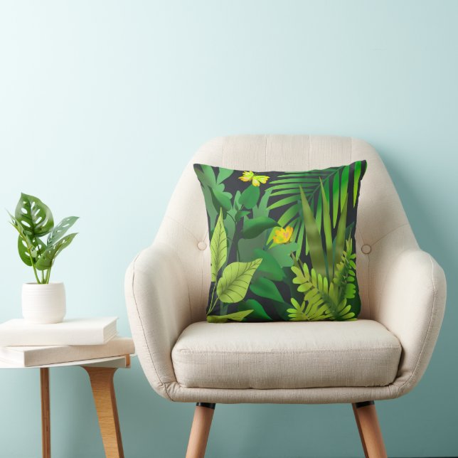 Coussin Papillons vert et jaune de la jungle (Chaise)
