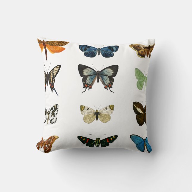 Coussin Papillons vintages Illustration Oreillère à lancer (Recto)