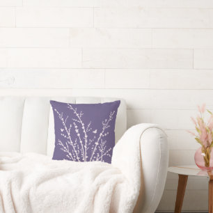 Coussin Papillons Violet Branches botaniques Modernes