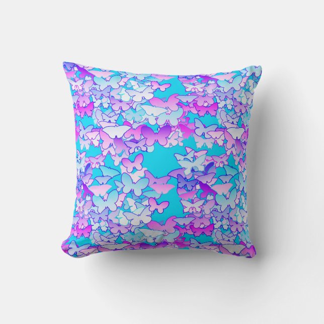Coussin Papillons, violet et turquoise (Recto)