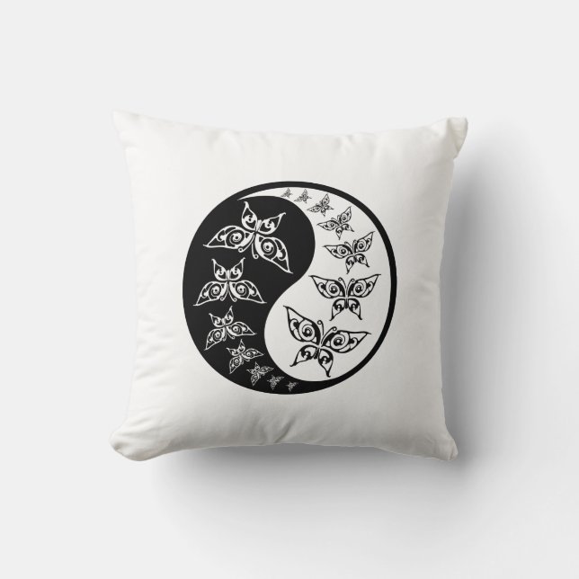 Coussin Papillons Yin Yang Tao Noir Et Blanc (Recto)