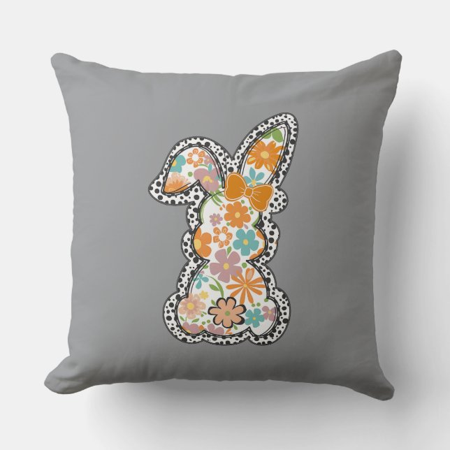 Coussin Pâques Floral Bunny Leopard frontière Joyeux Pâque (Recto)