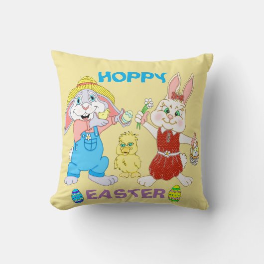 Coussin Pâques Garçon Et Lapins Fille (Recto)