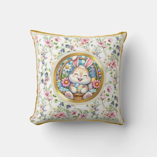 Coussin Pâques joyeuses avec du lapin mignon, des oeufs et (Recto)