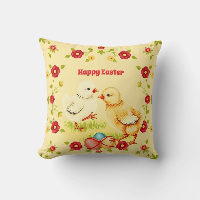 Coussin Pâques Vintage Collection de vacances de poulet (Recto)