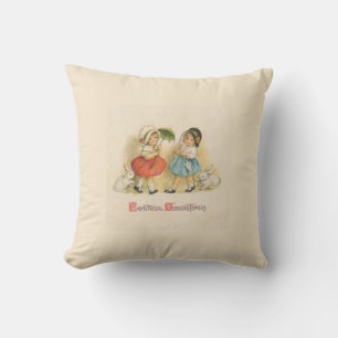Coussin Pâques vintage Enfants Lapins Bonnets Antique