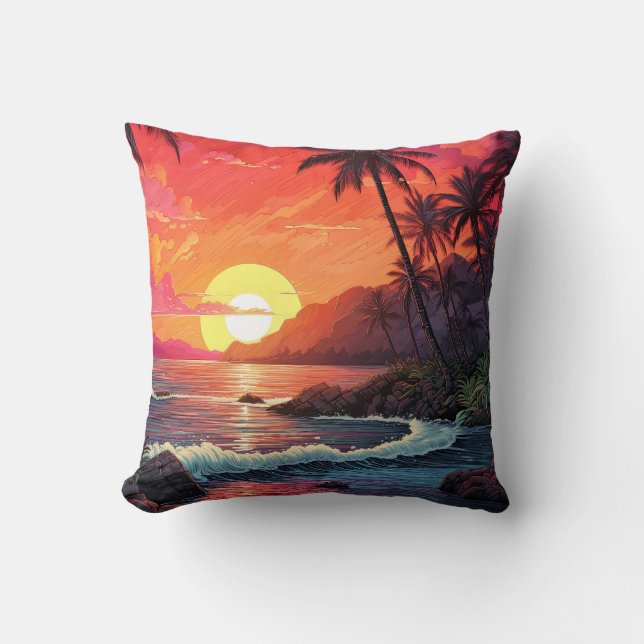 Coussin Paradis de l'île de la plage tropicale au coucher  (Recto)