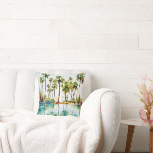 Coussin Paradis de vacances Lagune tropicale Aquarelle v3