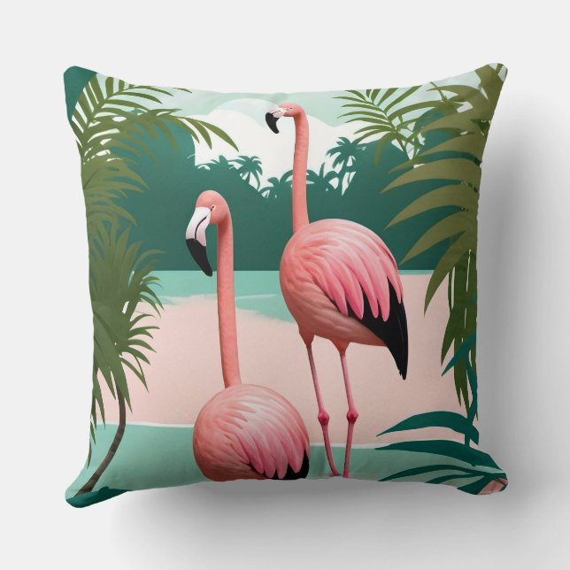 Coussin Paradis du Flamant rose tropical (Verso)