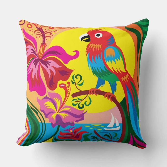 Coussin Paradis du perroquet tropical (Recto)