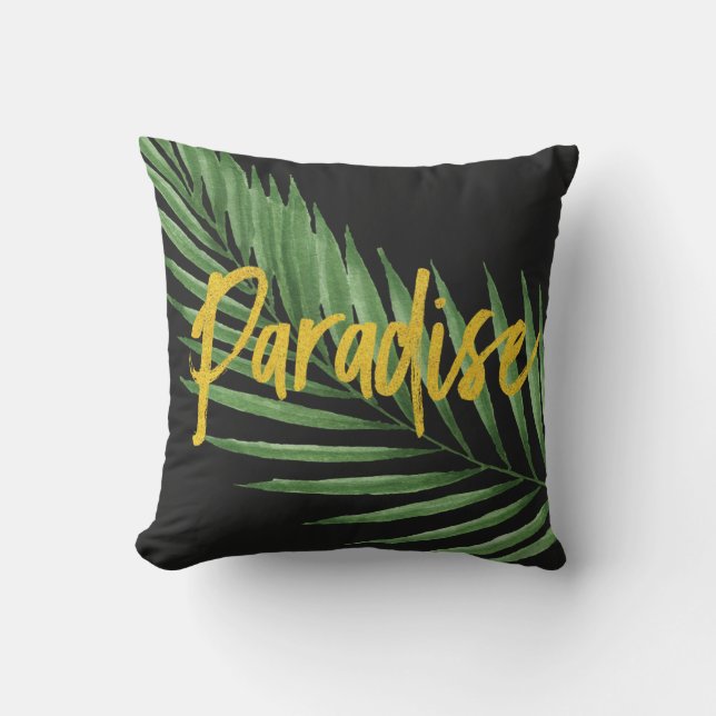 Coussin Paradis Palm Hawaiian Tropical Reversible - Noir (Recto)