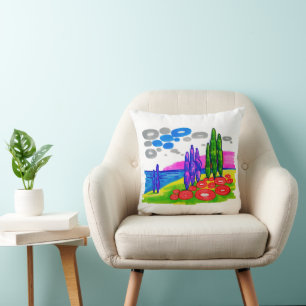 Coussin Paradis Pop Art – Paysage Graphique Audacieux