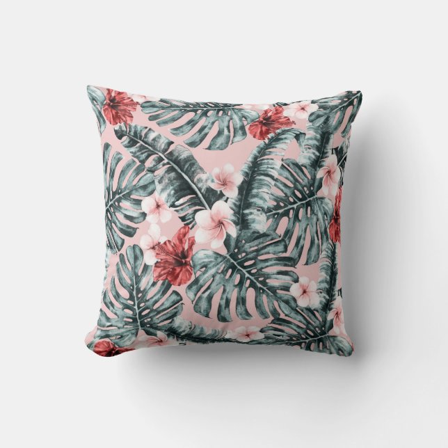 Coussin Paradis Rose Île Tropicale Fleur Botanique (Recto)