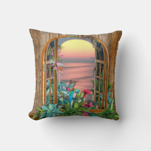 Coussin Paradis tropical de la flore au coucher du soleil