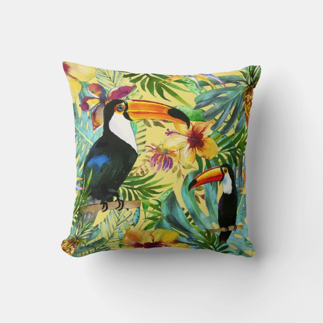 Coussin Paradis tropical moderne de toucan avec l'ananas (Recto)