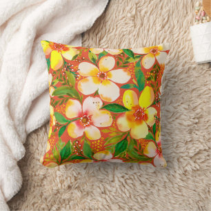 Coussin Paradiso Calido-Tangerine Tropical Floral Artistiq