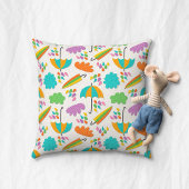 Coussin Parapluies Colorés avec Nuages et Gouttes de Pluie