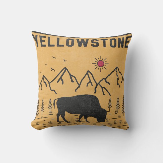 Coussin Parc national Vintage de Yellowstone Bison Wyoming (Recto)