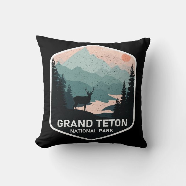 Coussin Parc national vintage Grand Teton Deer Mountains (Recto)