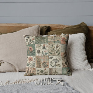 Coussin Parcelle en Patchwork Vert Rose Rustique Rétro Vin