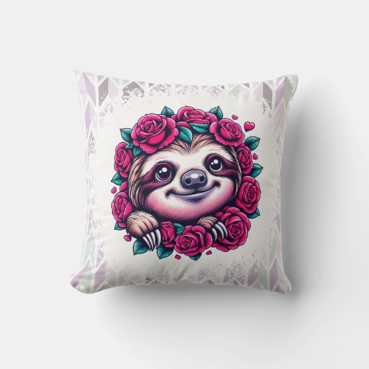 Coussin Parcelle souriante entourée de Roses (Recto)