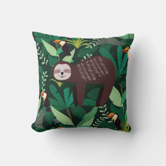 Coussin Paresse mignonne en vert tropical illustration mot