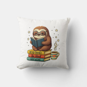 Coussin Paresseux amateur de livres lisant une bibliothèqu