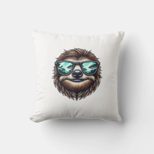 Coussin Paresseux drôle graphique avec lunettes de soleil,