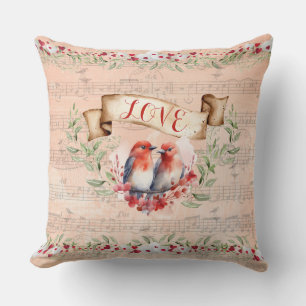 Coussin Paris Amour Timbre Oiseaux avec Notes Fantaisistes