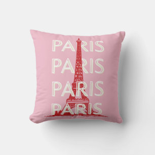 Coussin Paris, Art du voyage, Art rétro, Rose