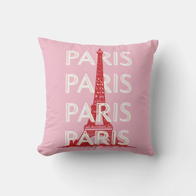 Coussin Paris, Art du voyage, Art rétro, Rose (Recto)