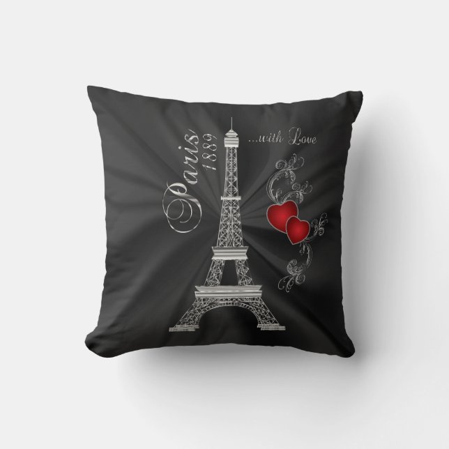 Coussin Paris avec amour en argent métallique (Recto)