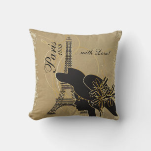 Coussin Paris avec amour et Silhouette Girl