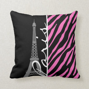 Coussin Paris ; Copie rose et noire de zèbre