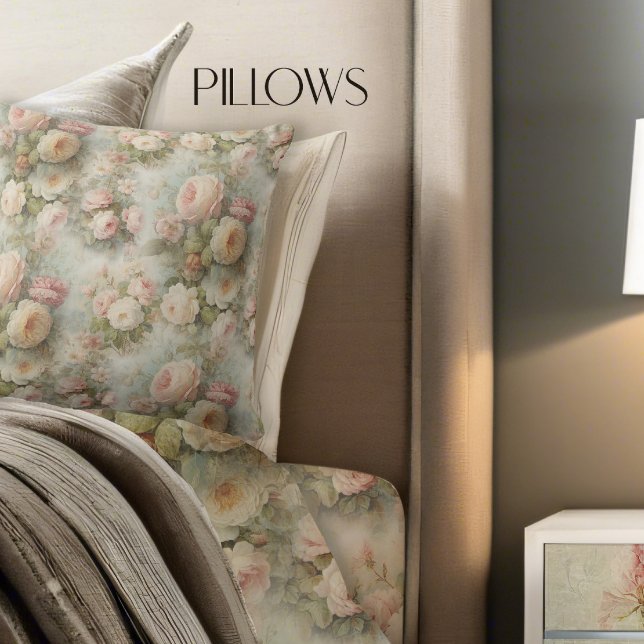 Coussin Paris Fleurs Roses rose Floral Vintage (Créateur téléchargé)