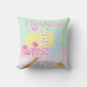 Coussin Paris, France, Art du voyage, Preppy, Pastel, Vert