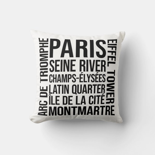 Coussin Paris, France Les monuments de la typographie Word (Recto)