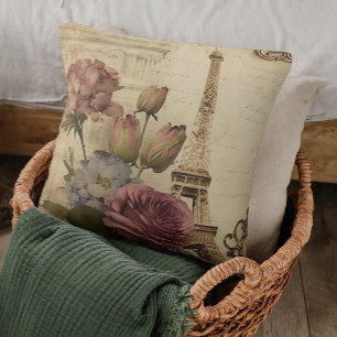 Coussin Paris France Tour Eiffel Collage Floral