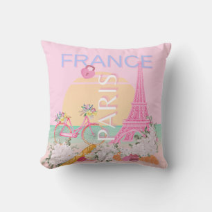 Coussin Paris, France, Travel Art, Preppy, Pastel, Rose