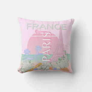 Coussin Paris, France, Travel Art, Preppy, Pastel, Rose