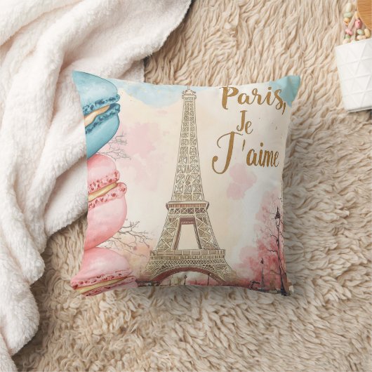 Coussin Paris, Je T'aime - Tour Eiffel avec Macarons (Couverture)