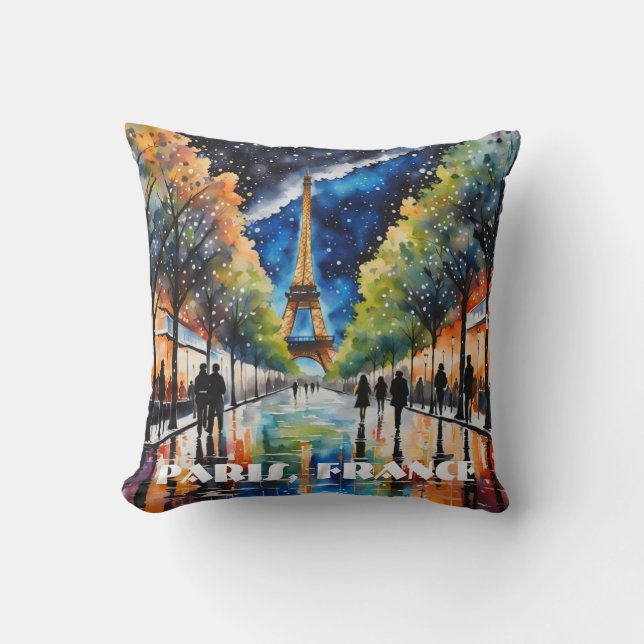 Coussin Paris Nightscape, Tour Eiffel, Étoiles, Réflexions (Recto)