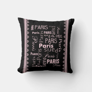 Coussin Paris noir et rose paris