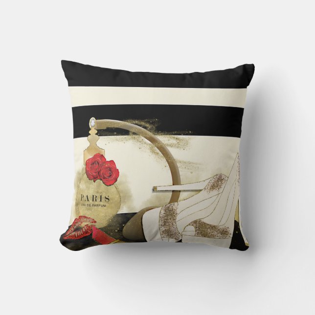 Coussin Paris Parfum Parfum Roses Talons & Rouge à Lèvres (Recto)