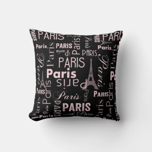 Coussin Paris rose et noir, impression paris