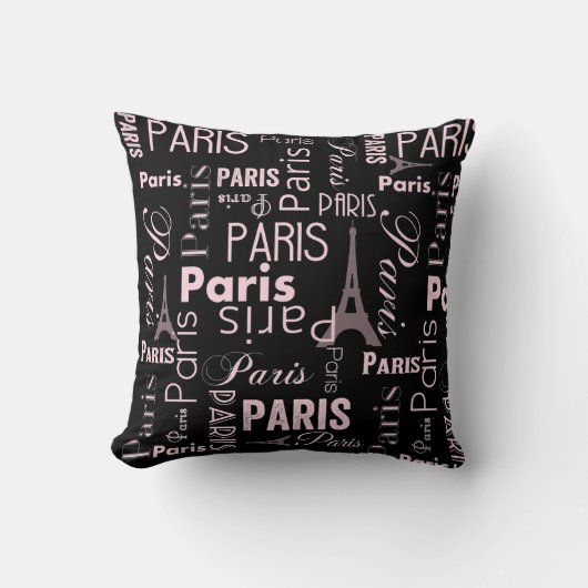 Coussin Paris rose et noir, impression paris (Recto)