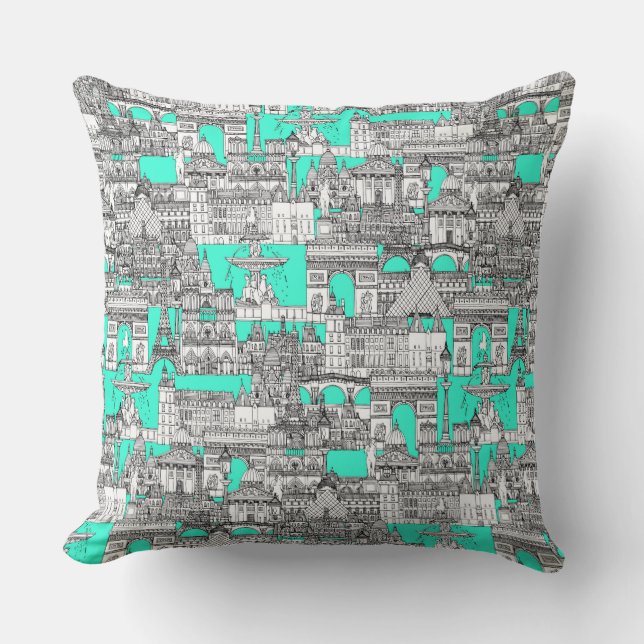 Coussin Paris toile aquamarine (Recto)
