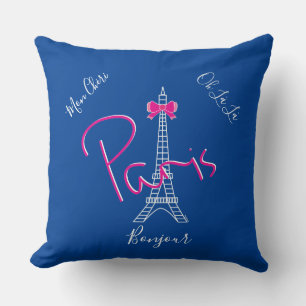 Coussin Paris, Tour Eiffel Bow rose Français Moderne Bleu