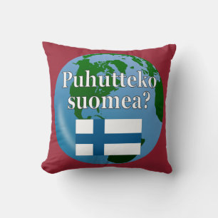 Coussin Parlez-vous finnois ? en finnois. Drapeau et globe