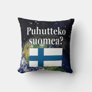 Coussin Parlez-vous finnois ? en finnois. Drapeau et Terre